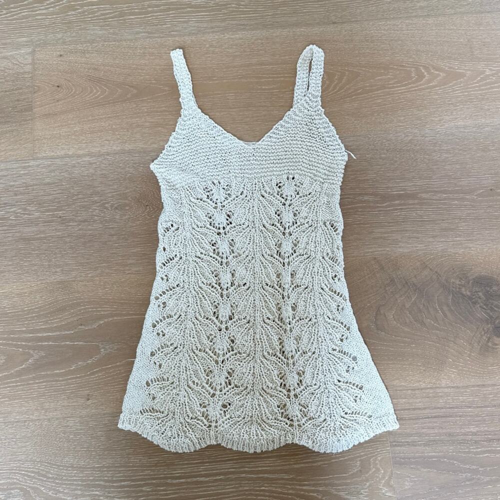 L Space Crochet Cover Up Mini Dress Lisola Size M Beige
